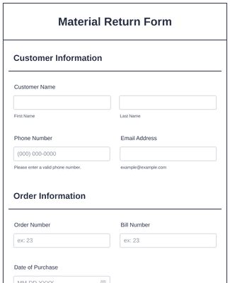 Form Templates: Material Return Form