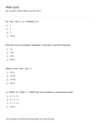 Mini Math Quiz Form Template | Jotform
