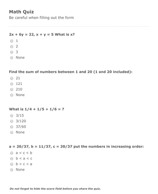 Mini Math Quiz