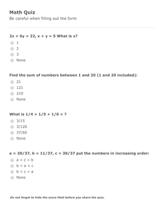 General Form Questions Math General Knowledge Quiz Form Template | Jotform