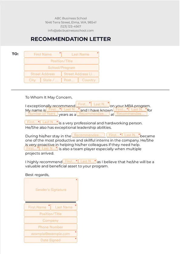 MBA Recommendation Letter