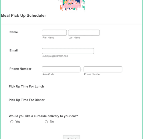 Form Templates: Meal Pick Up Scheduler