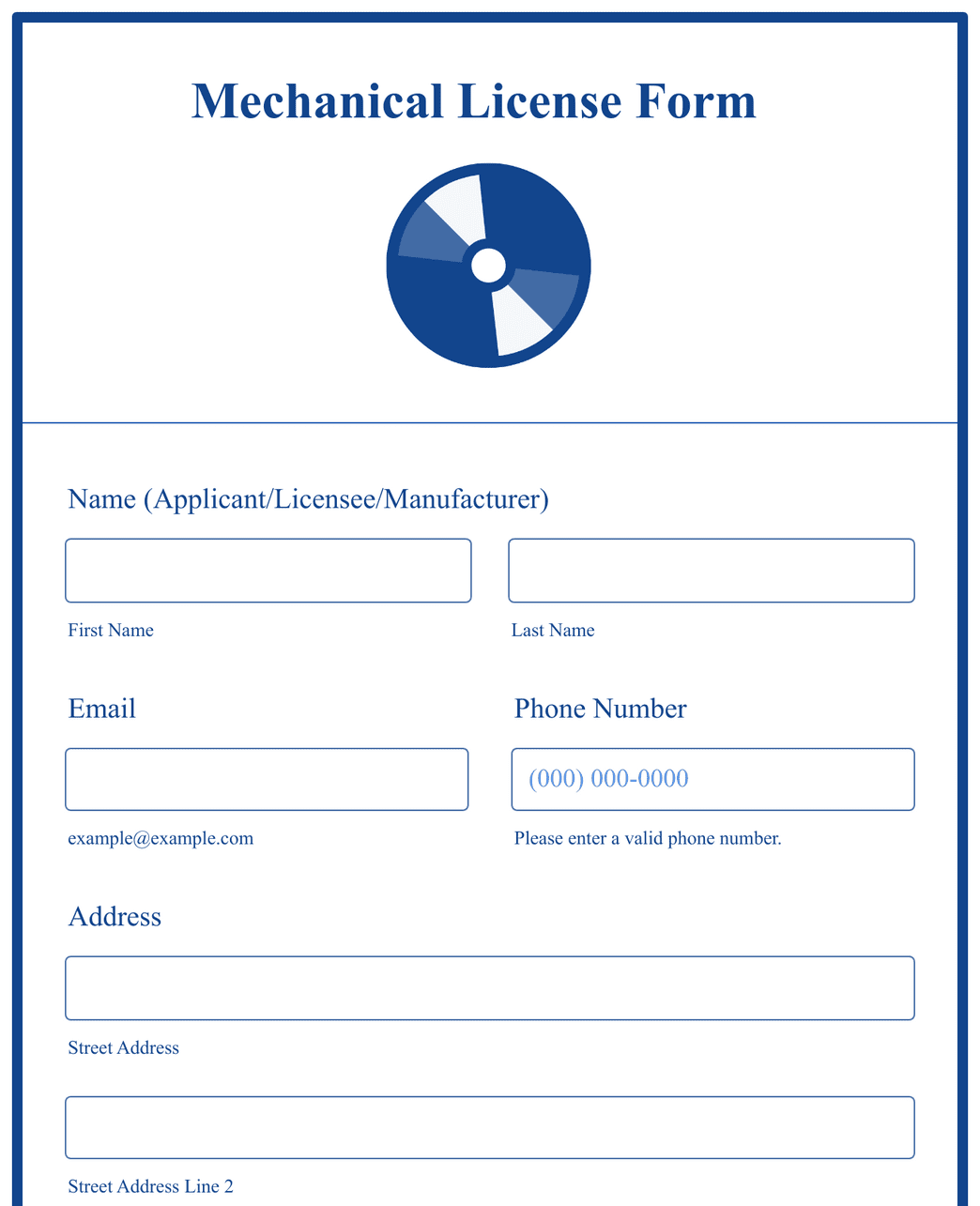 Mechanical License Form Template Jotform