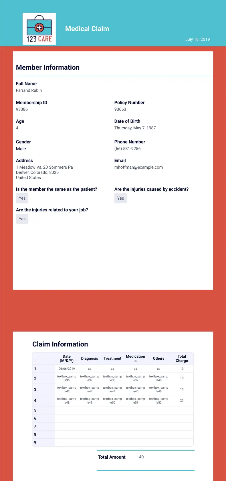 Medical Claim Template - PDF Templates | Jotform