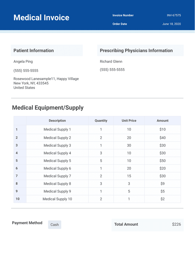 PDF Templates: Medical Invoice Template
