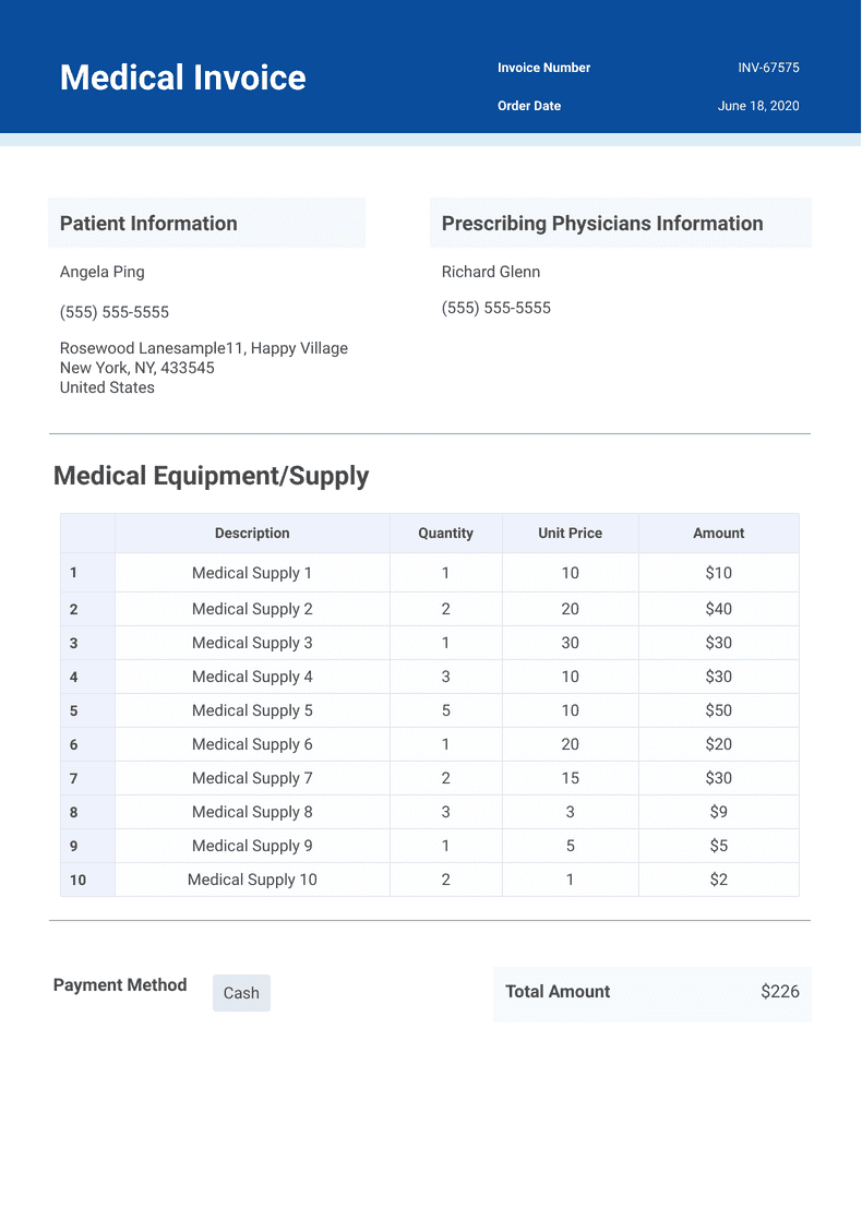 Medical Invoice Template - PDF Templates | Jotform