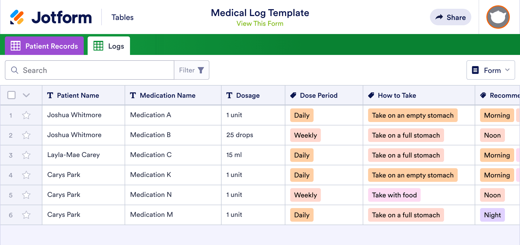 Medical Log Template