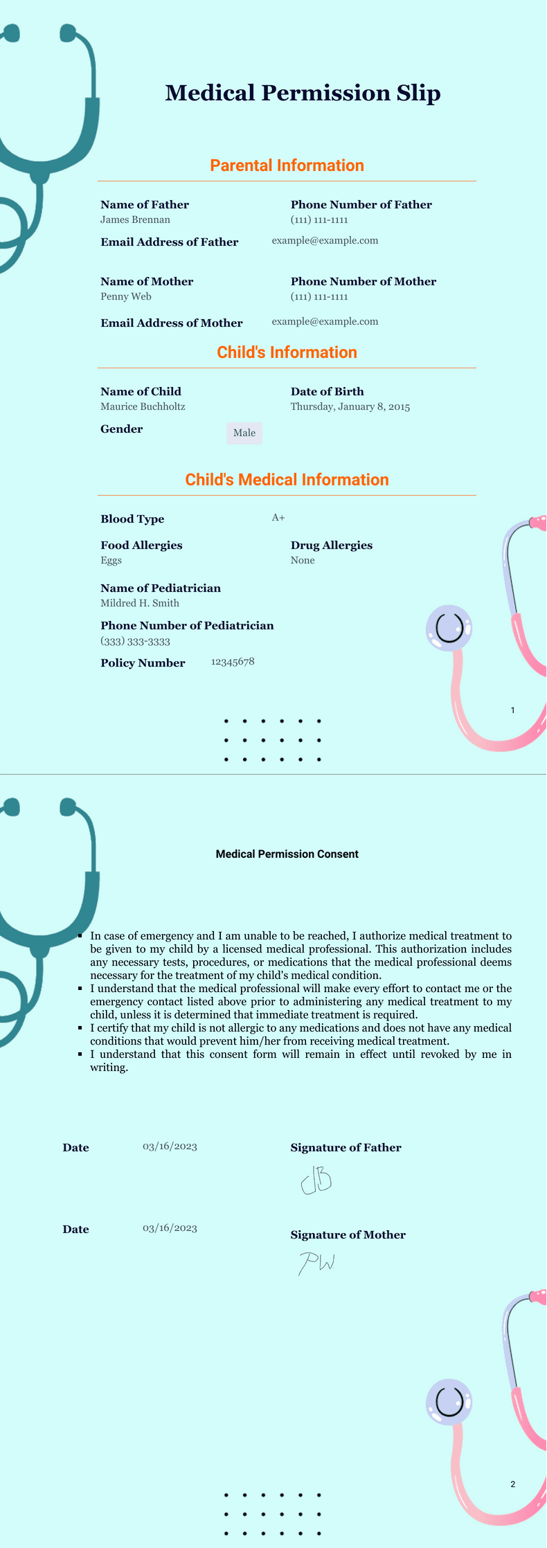 Medical Permission Slip