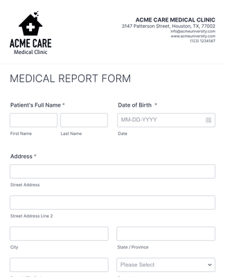 Form Templates: Medical Report Form