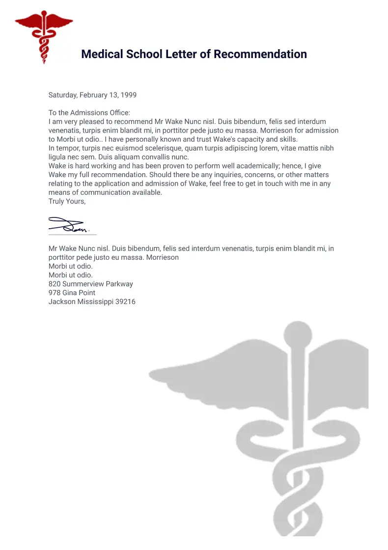 Medical School Letter of Recommendation