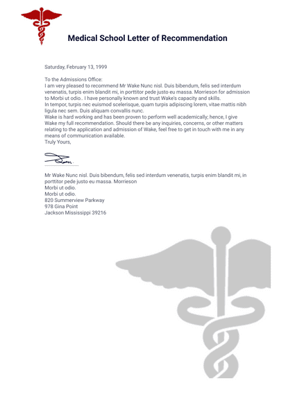 Medical School Letter of Recommendation
