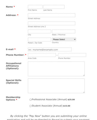 Form Templates: Membership Registration Form PayPal