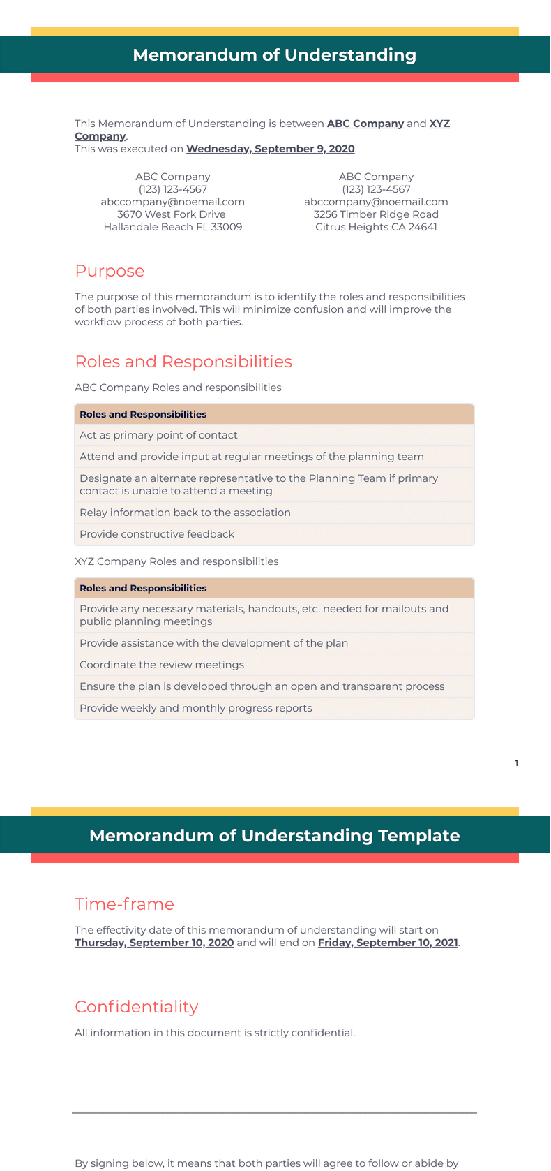 Memorandum of Understanding Template
