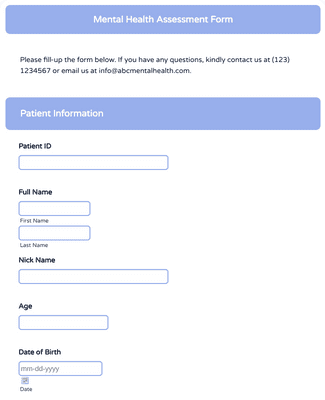 Mental Health Assessment Form Template | Jotform