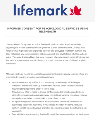 Lifemark Informed Consent Telehealth Treatment