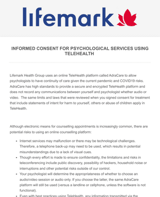 Form Templates: Lifemark Informed Consent Telehealth Treatment