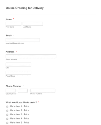 Menu Item Delivery Order Form