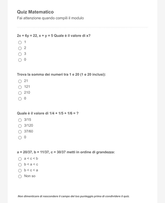 Form Templates: Mini Quiz Di Matematica