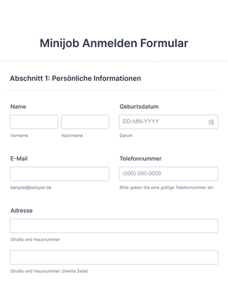 Form Templates: Minijob Anmelden Formular