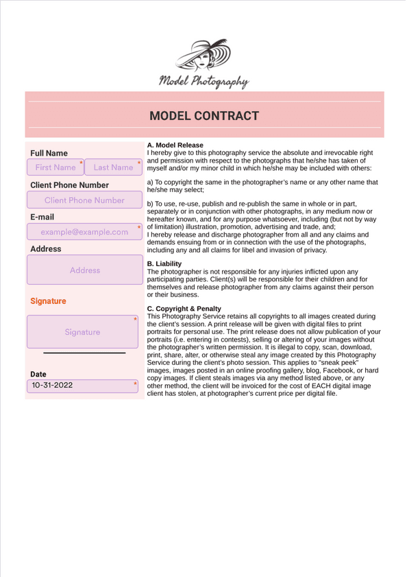Sign Templates: Model Contract Template