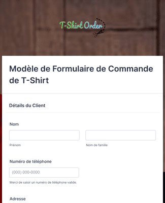 Modèle de Formulaire de Commande de T-Shirt 