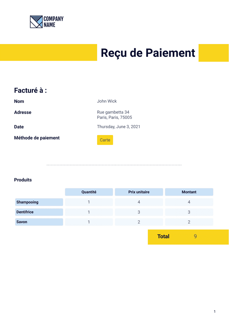 PDF Templates: Modèle de reçu de paiement