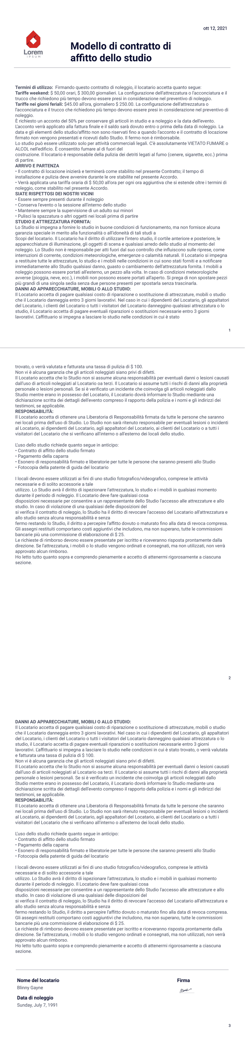 Modello di contratto di affitto dello studio - Template PDF ...