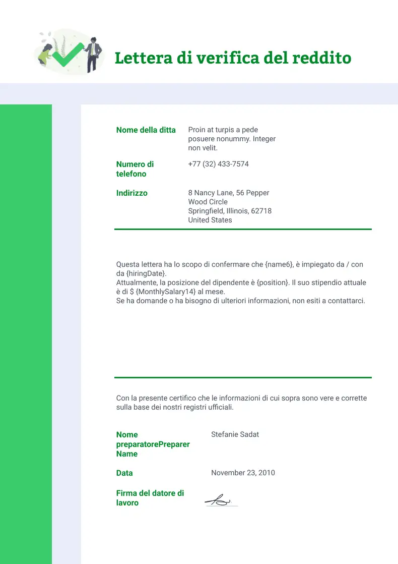Modello di lettera di verifica del reddito - Template PDF ...
