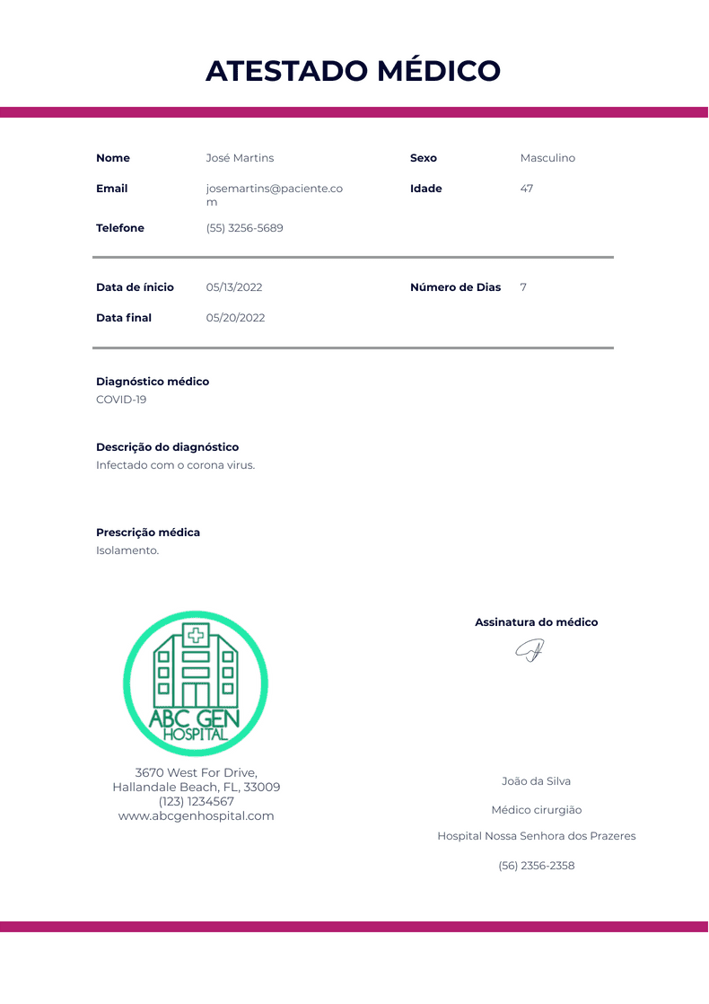 Modelo de atestado médico - Modelos para PDFs | Jotform