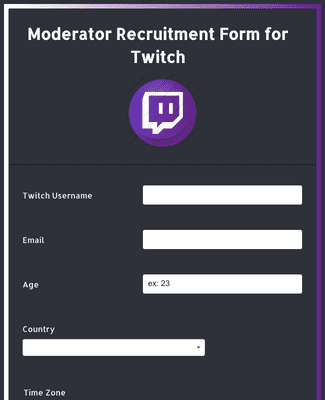 Moderator Recruitment Form For Twitch Form Template Jotform