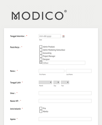 MODICO Employment Application Form 