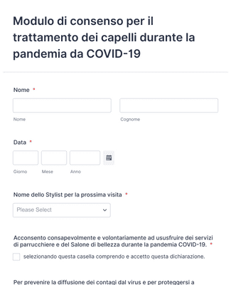 Form Templates: Modulo Consenso COVID 19 per Parrucchieri