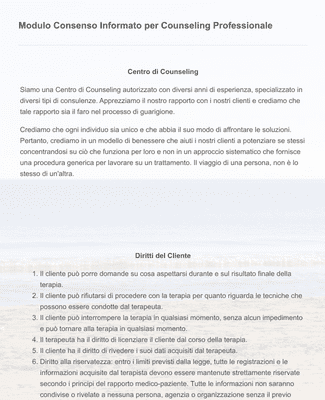 Form Templates: Modulo Consenso Informato per Counseling Professionale 