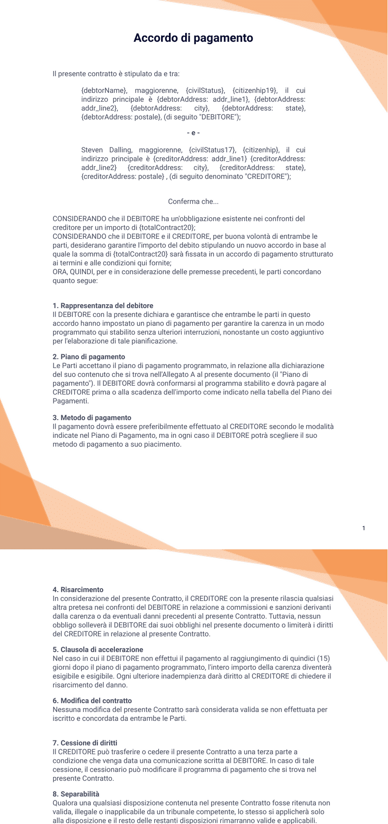 Modulo di accordo di pagamento - Template PDF | Jotform