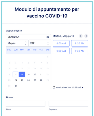 Modulo di appuntamento per vaccino COVID-19