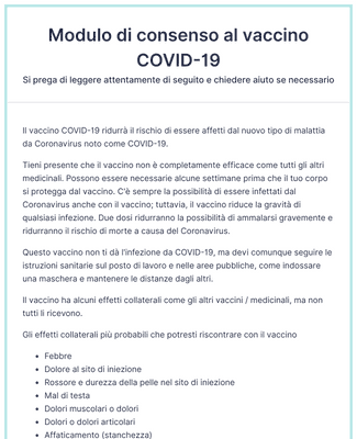 Modulo di consenso al vaccino COVID-19