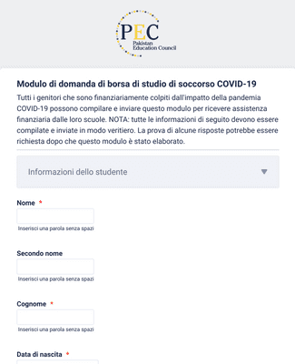Form Templates: Modulo di domanda di borsa di studio di soccorso COVID 19