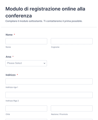 Modulo di registrazione online alla conferenza