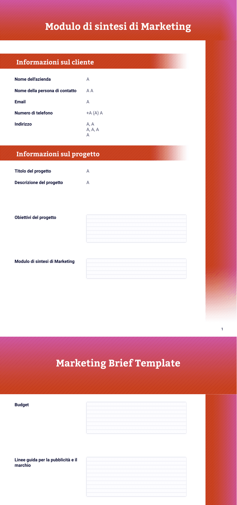 PDF Templates: Modulo di sintesti di Marketing