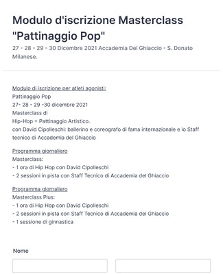 Modulo d'iscrizione Masterclass "Pattinaggio Pop"