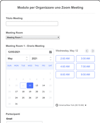 Modulo Organizza Zoom Meeting 