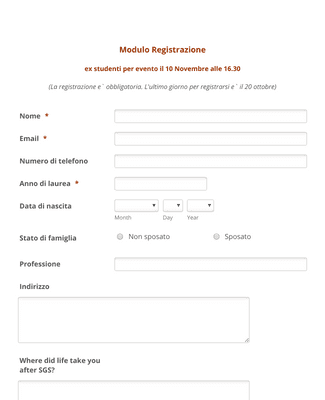 Modulo Registrazione Alumni