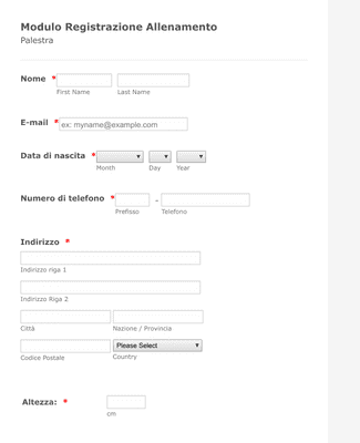 Form Templates: Modulo Registrazione Per Palestra