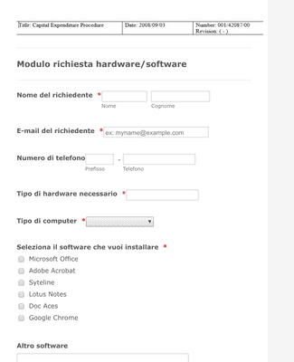 Form Templates: Modulo richiesta hardware/software