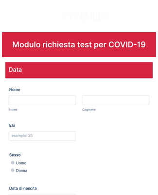 Modulo richiesta test per COVID-19