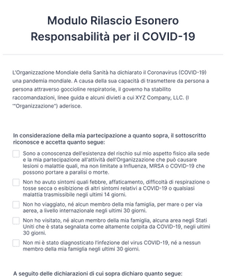 Modulo Rilascio Esonero Responsabilità per il COVID-19