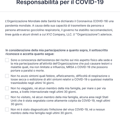 Form Templates: Modulo Rilascio Esonero Responsabilità Per Il COVID 19