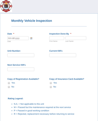 Form Templates: Monthly Vehicle Inspection Form