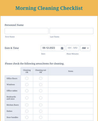 Morning Cleaning Checklist Form Template | Jotform