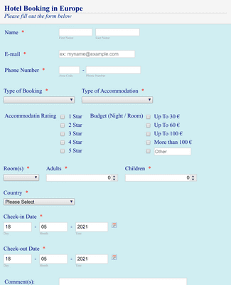 Form Templates: Motel Booking Form